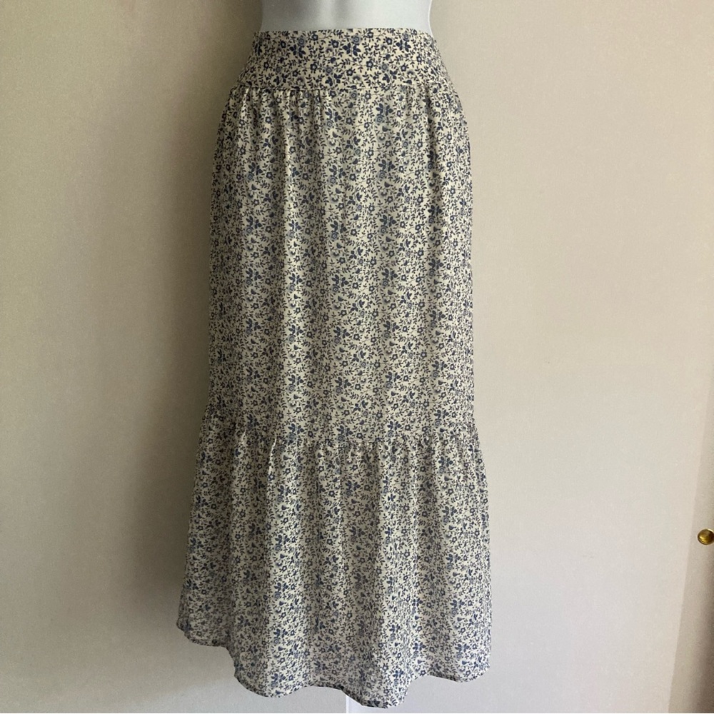 Madewell Tiered Peasant Flowy Blue & White Floral Midi Skirt, NWT Sz 2XL - Picture 2 of 13